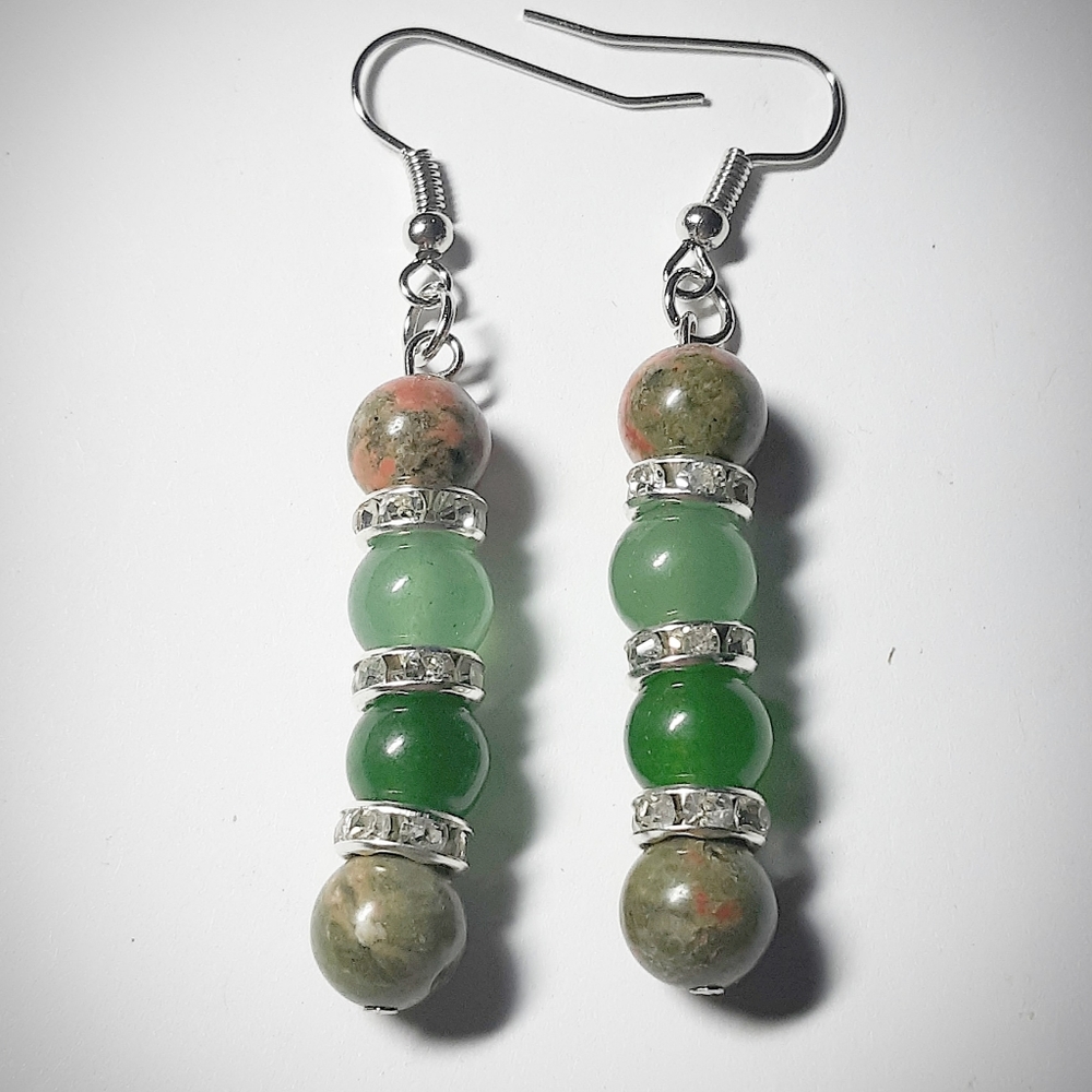Unakite, Emerald & Jade Earrings